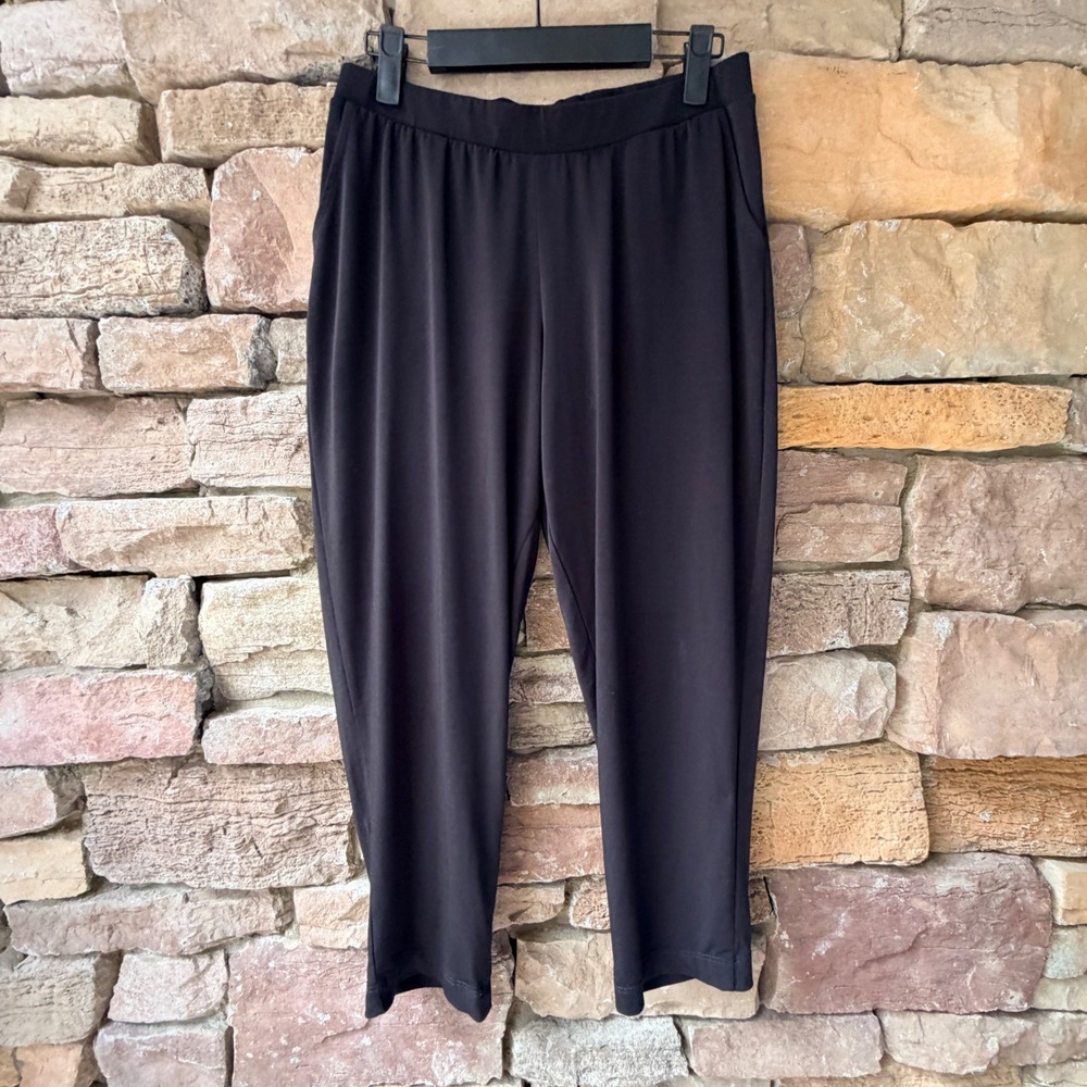 Clara Sunwoo Women Small Cropped Pants Black Stretch Pull On Pockets Travel